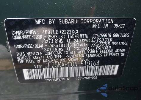 2022 Subaru Forester Limited from USA, damaged, VIN JF2SKAPC0NH519164
